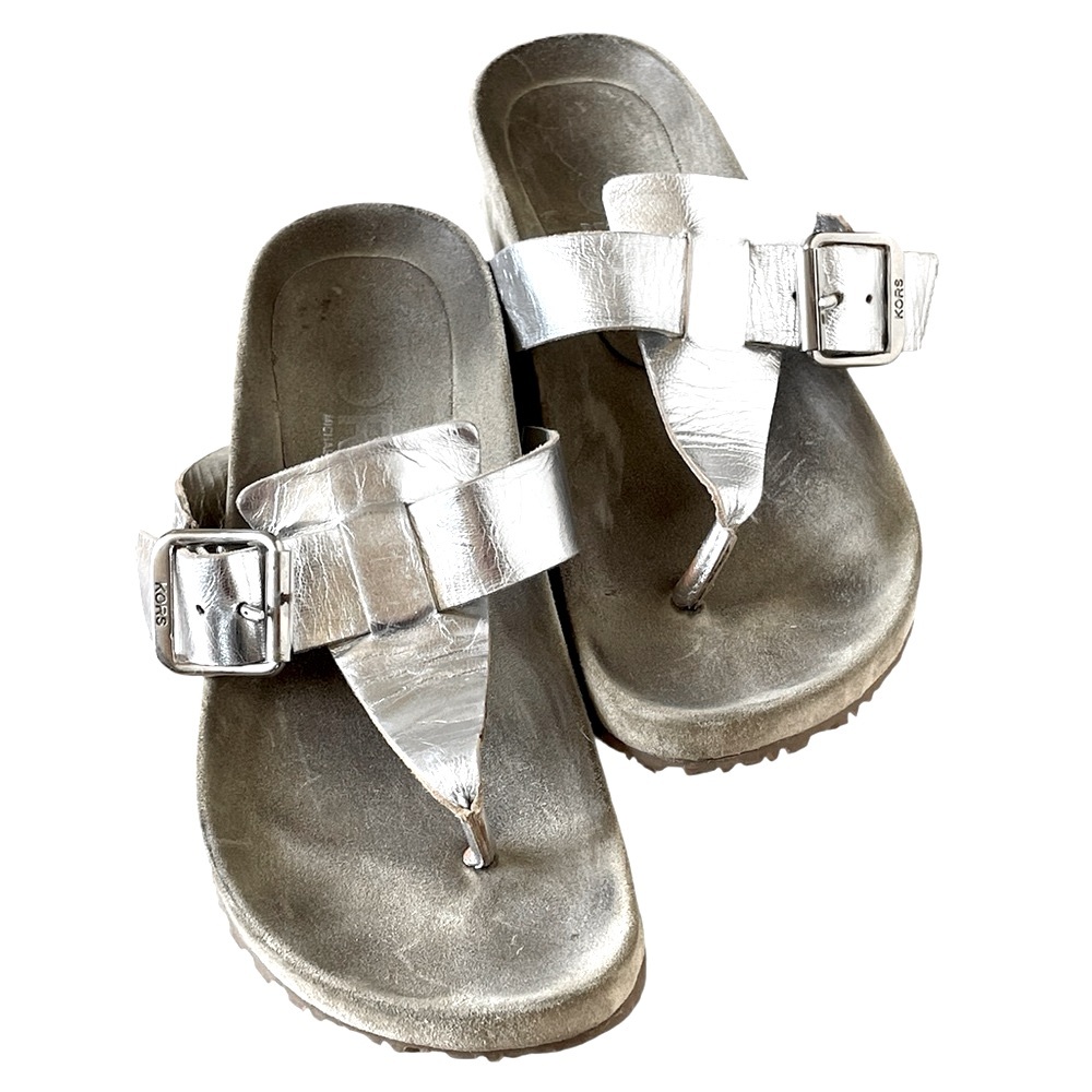 Michael Kors Metallic Silver Thong Sandals
